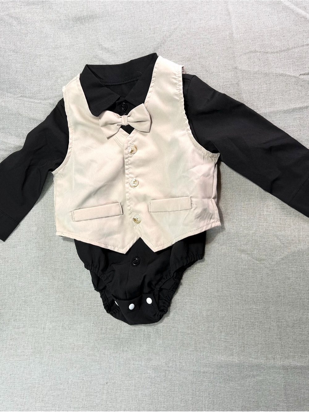 SHEIN Cream Vest & Bow Tie Outfit with Black Shirt